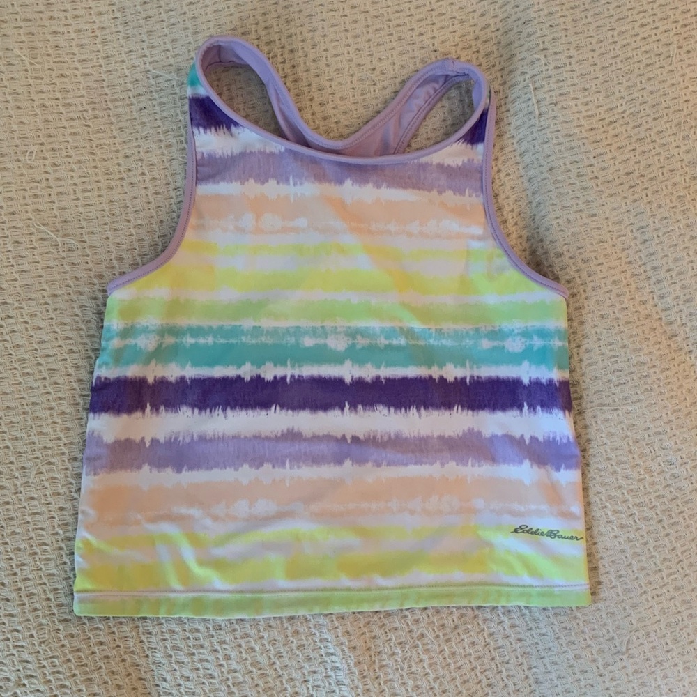 Eddie Bauer Y2K Purple Pastel Tie Dye Sporty Swim Yoga Racerback Crop Tank Top